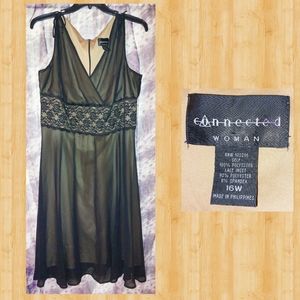 Connected Apparel Woman brand Black & Nude Chiffon & Lace A-line Knit Dress 16W